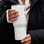 Reisbecher mit Griff "Rentiere" weiß
